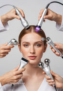 Professional Facial Treatment with Multiple Skincare Devices on Woman