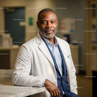 Experienced African American Male Doctor in White Lab Coat in Hospital