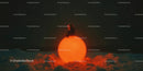 Surreal Silhouette of Person Sitting on a Glowing Orange Sphere Under Starry Sky