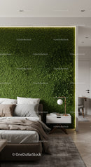 Stylish Bedroom with Green Plant Wall and Modern Decor