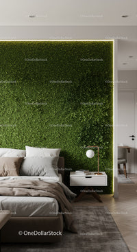 Stylish Bedroom with Green Plant Wall and Modern Decor