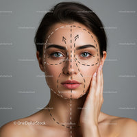 Female Face with Facial Mapping Lines for Skin Analysis