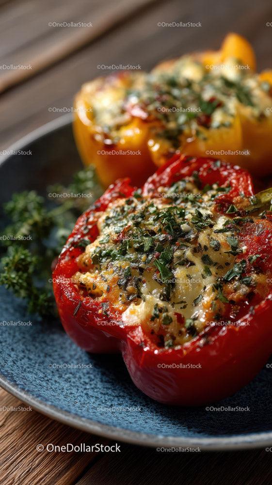Stuffed Colorful Bell Peppers with Cheese and Herbs