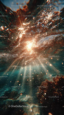Enchanting Underwater Scene with Sunlight and Bubbles