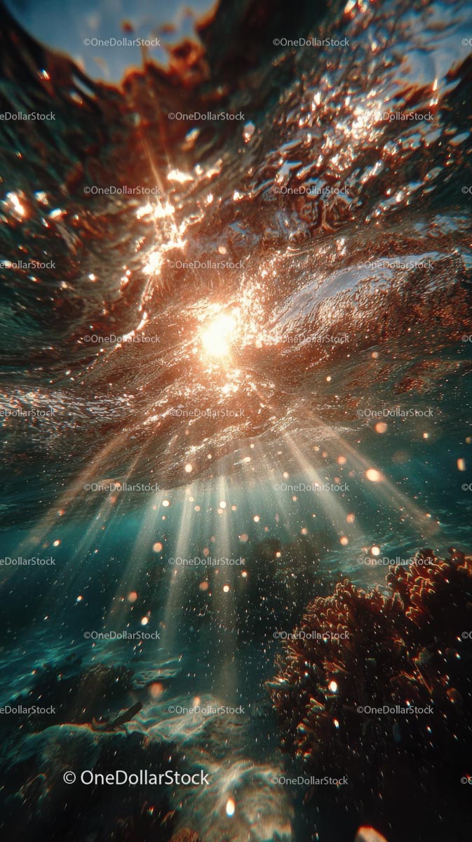 Enchanting Underwater Scene with Sunlight and Bubbles