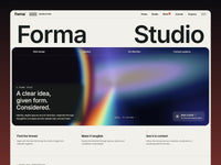 Forma Studio homepage preview featuring warm paper surfaces, dark green-black type, brick-orange accents and monospaced labels.