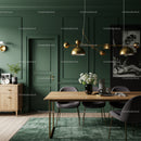Stylish Green Wall Dining Room with Gold Pendant Lighting and Modern Decor
