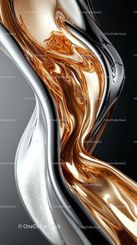 Abstract Metallic Fluid Art with Shiny Reflections and Elegant Curves