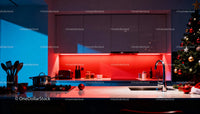 Modern Kitchen with Festive Christmas Tree Decoration