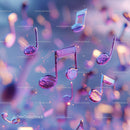 Colorful Floating Musical Notes with Neon Glow in Abstract Scene