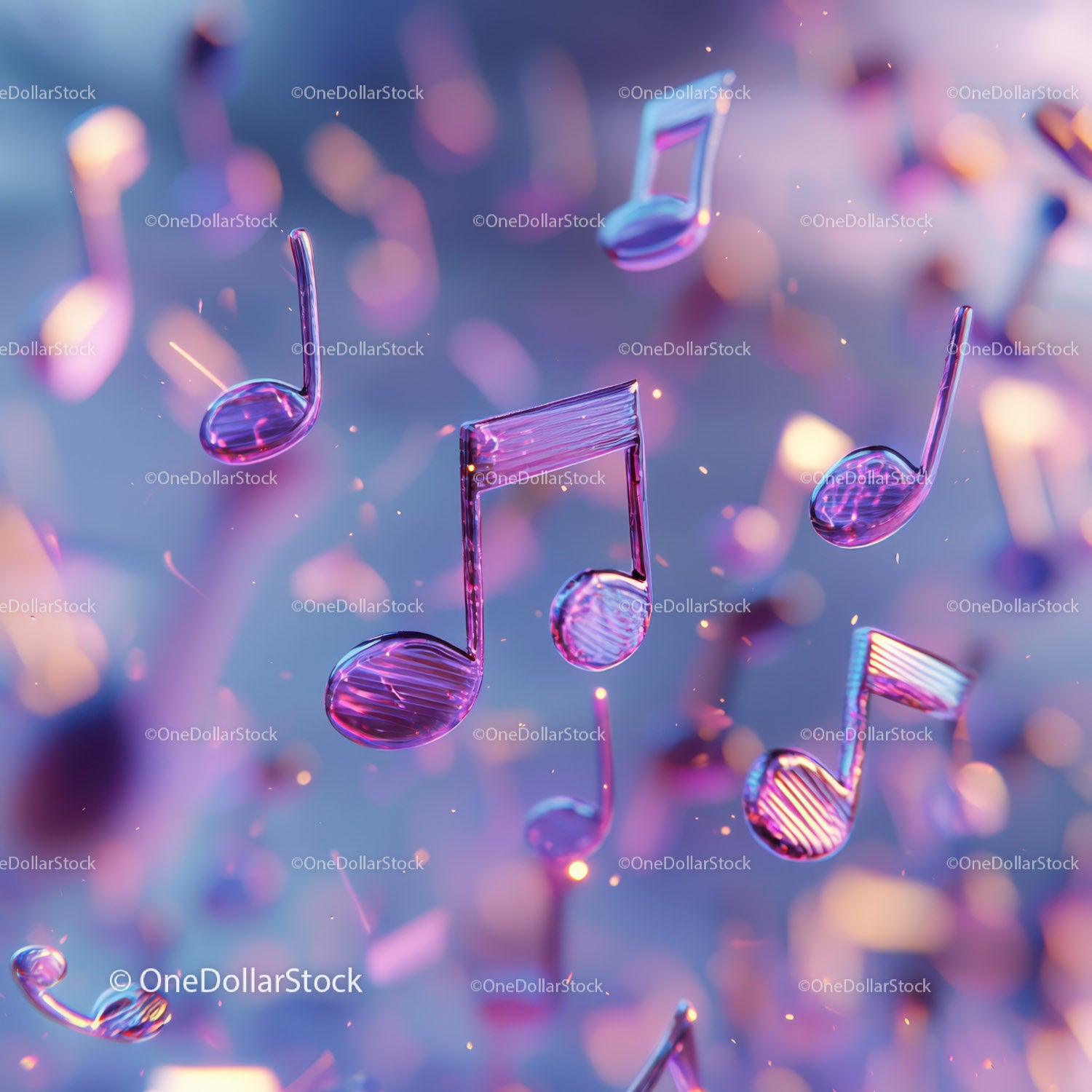 Colorful Floating Musical Notes with Neon Glow in Abstract Scene