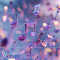 Colorful Floating Musical Notes with Neon Glow in Abstract Scene