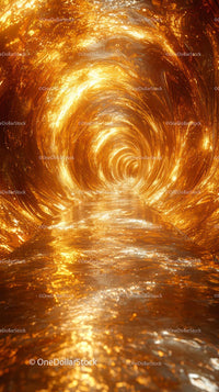 Fiery abstract tunnel with glowing molten lava and shimmering reflections