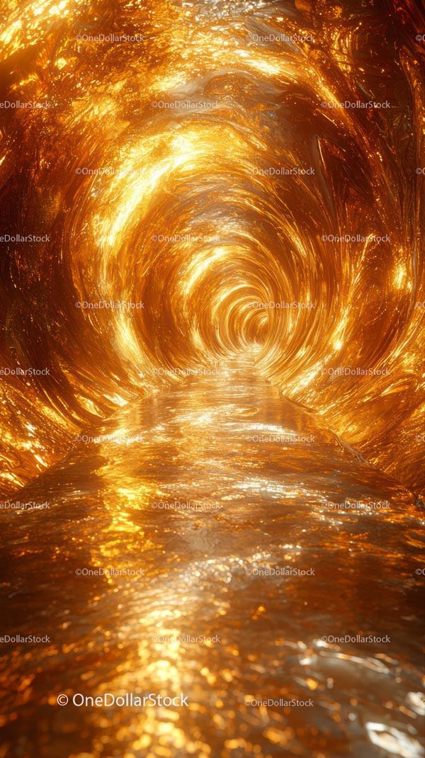 Fiery abstract tunnel with glowing molten lava and shimmering reflections