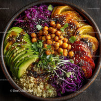 Colorful Plant-Based Bowl with Chickpeas Quinoa and Veggies