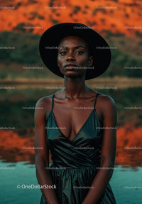 Elegant Portrait of a Woman with Wide-brim Hat in Outdoor Setting
