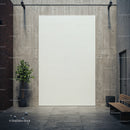 Minimalist urban courtyard with blank art canvas