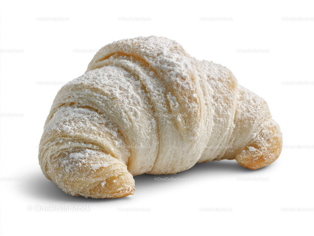 Złoty croissant z cukrem pudrem na białym tle (16 zdjęć)