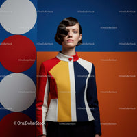 Woman in Color Blocked Retro Style Jacket