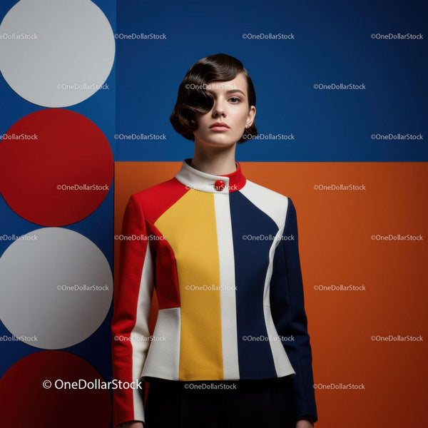 Woman in Color Blocked Retro Style Jacket