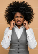 Confused Businesswoman with Curly Hair Showing Frustration