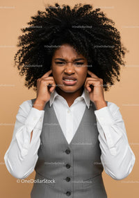 Confused Businesswoman with Curly Hair Showing Frustration