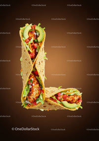 Fresh Chicken Wraps Arranged in Letter L on Brown