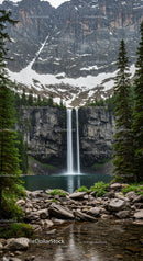 Majestic Mountain Waterfall in a Lush Forest Setting