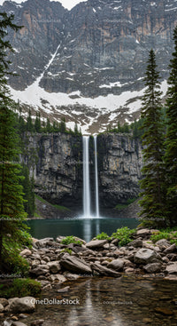 Majestic Mountain Waterfall in a Lush Forest Setting
