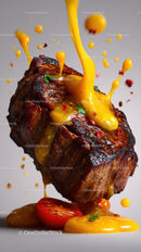 Juicy Grilled Steak with Melted Cheese and Fresh Vegetables