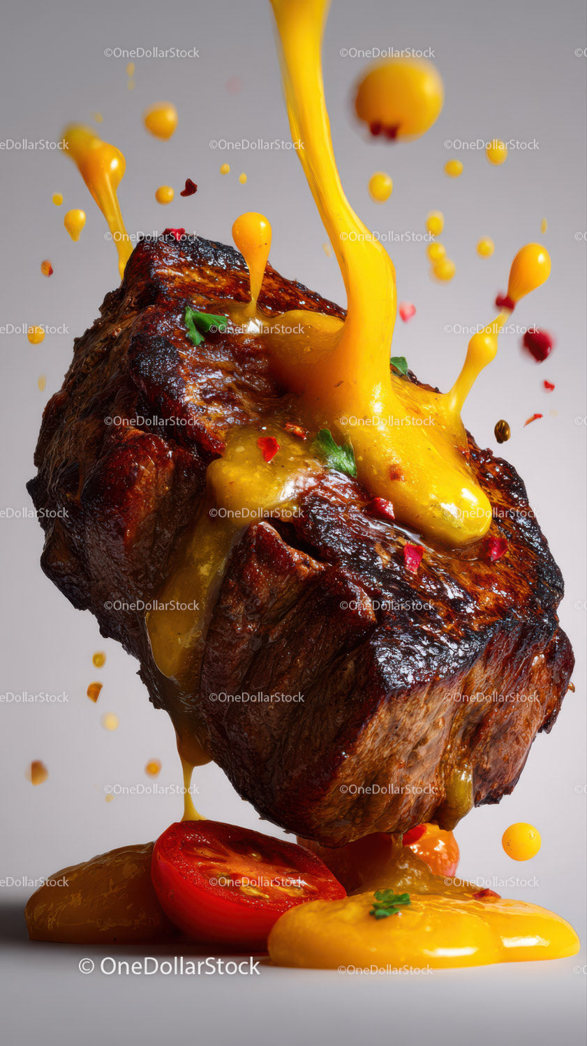 Juicy Grilled Steak with Melted Cheese and Fresh Vegetables