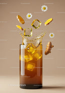 Refreshing Turmeric Tea with Ice and Chamomile Flowers