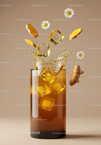 Refreshing Turmeric Tea with Ice and Chamomile Flowers