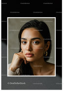 Close-up Portrait of a Confident Woman with Elegant Earrings and Natural Makeup