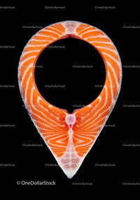 Fresh raw salmon steak on black background