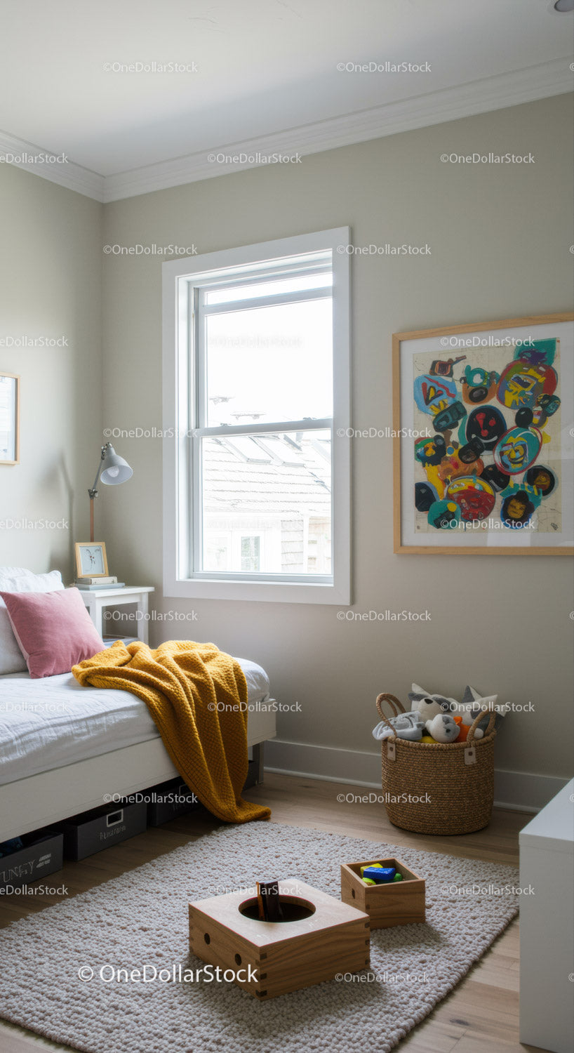 Bright Children's Bedroom with Natural Light and Playful Decor