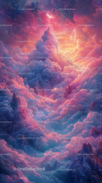 Surreal Fantasy Cloudscape with Vibrant Pink and Purple Hues