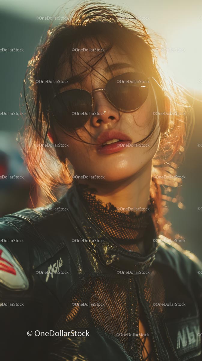 Stylish Woman in Sunglasses Against a Sunlit Background