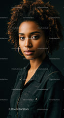 Portrait of confident woman with curly hair and hoop earrings