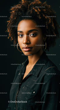 Portrait of confident woman with curly hair and hoop earrings