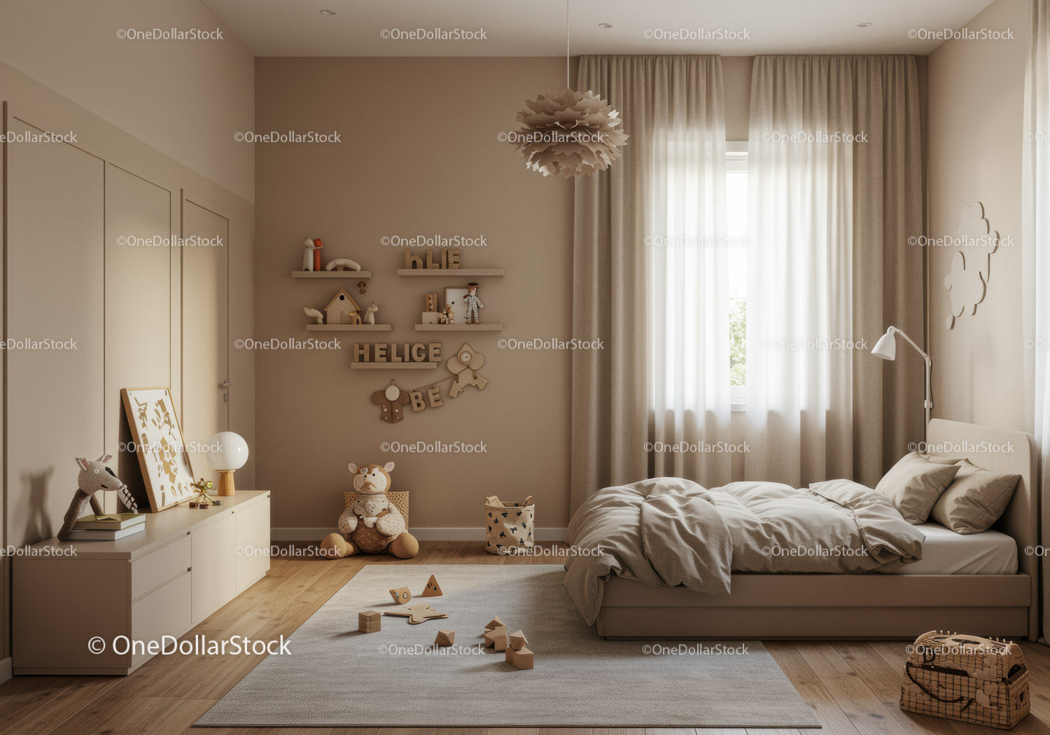 Cozy Baby Nursery with Soft Beige Walls and Playful Decor