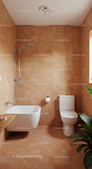 Modern Bathroom with Terracotta Tiles and Indoor Plant