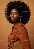 Elegant African American Woman in Warm Studio Setting with Curly Hair