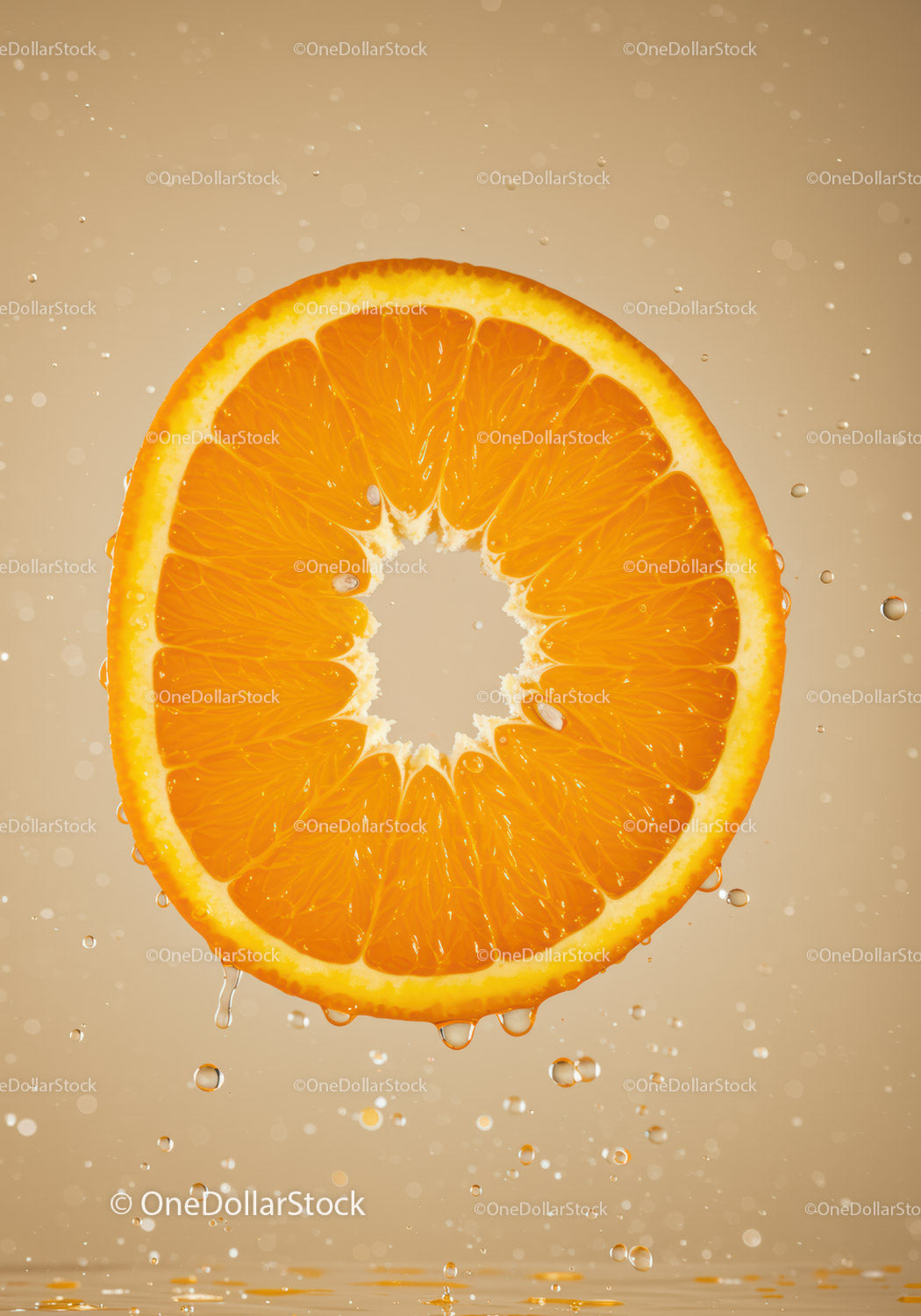 Fresh Orange Slice with Water Droplets in Motion