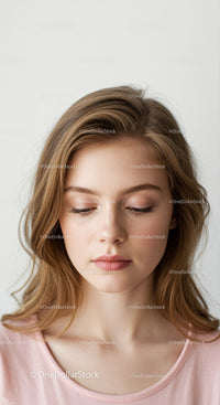 Elegant Portrait of a Young Woman with Blonde Hair and Serene Expression