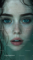Close-up Portrait of a Young Woman with Blue Eyes and Freckles