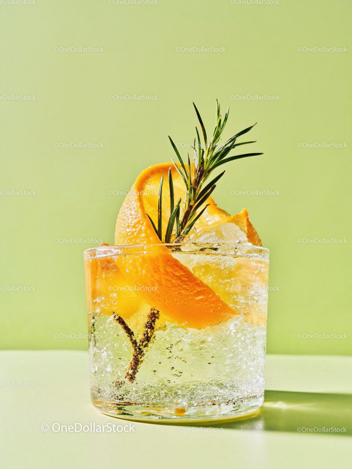 Refreshing citrus cocktail with rosemary and ice
