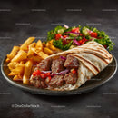 Grilled Chicken and Beef Shawarma Wrap with Fries and Salad