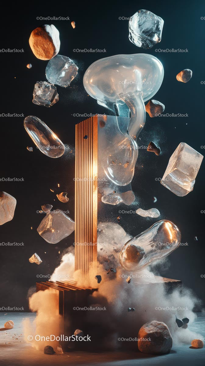 Futuristic Abstract Art with Ice, Glass and Metallic Elements