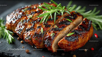 Grilled Beef Ribs with Fresh Green Herbs on Plate